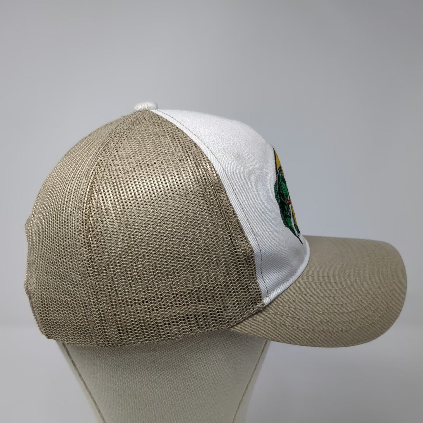 Bass Pro Shops Trucker Hat Beige White One Size Mesh Back Snapback Fish Logo
