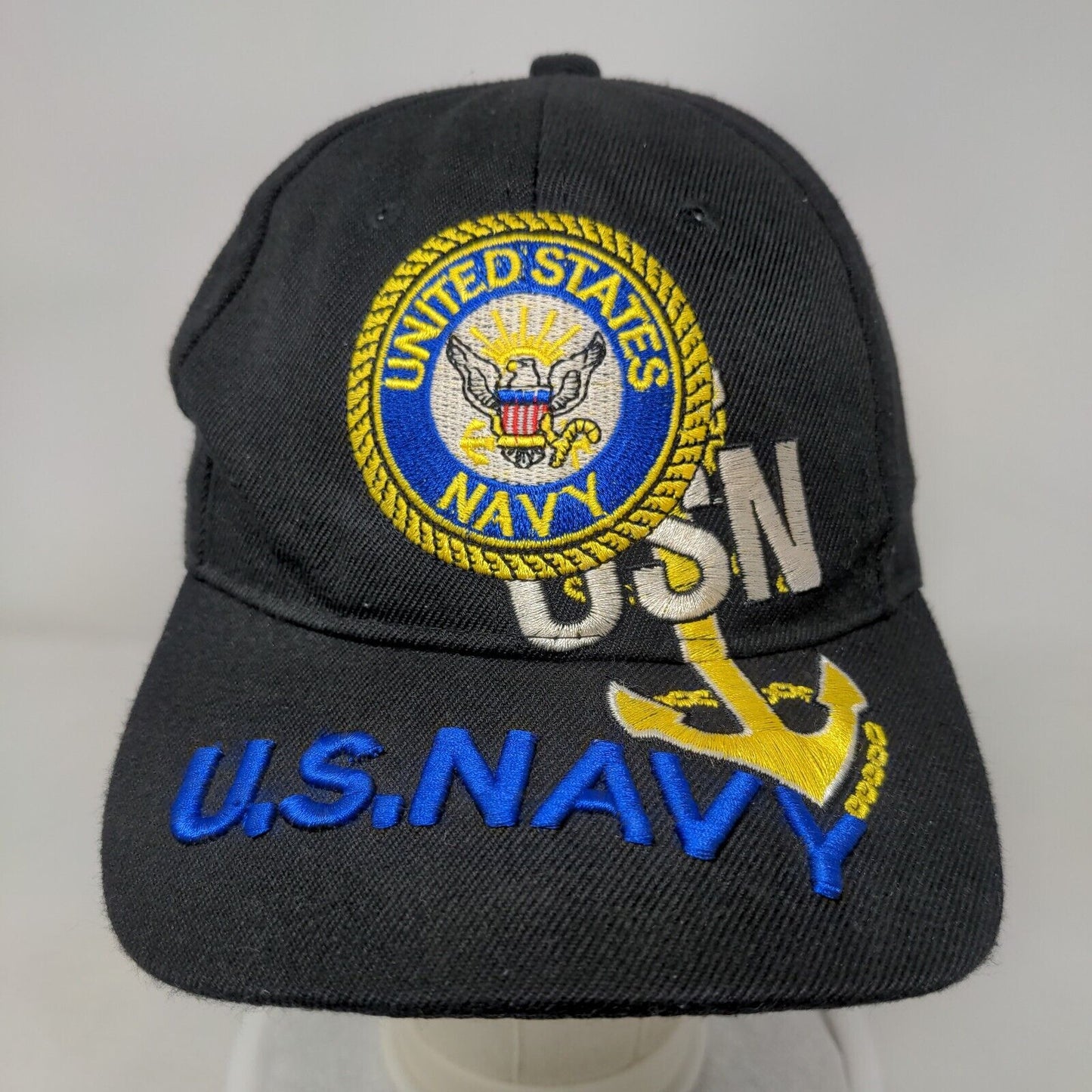 United States Navy Strapback Hat Black Adjustable Embroidered Logo 6 Panel