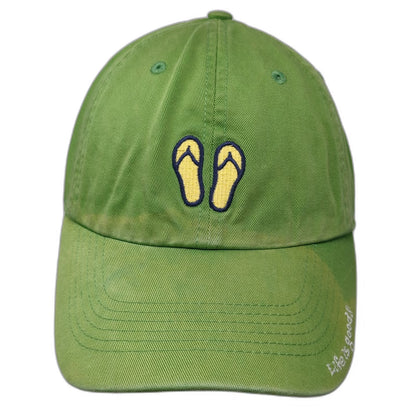 Life is Good Green Yellow Blue Baseball Cap One Size Slideback Flip Flops Hat