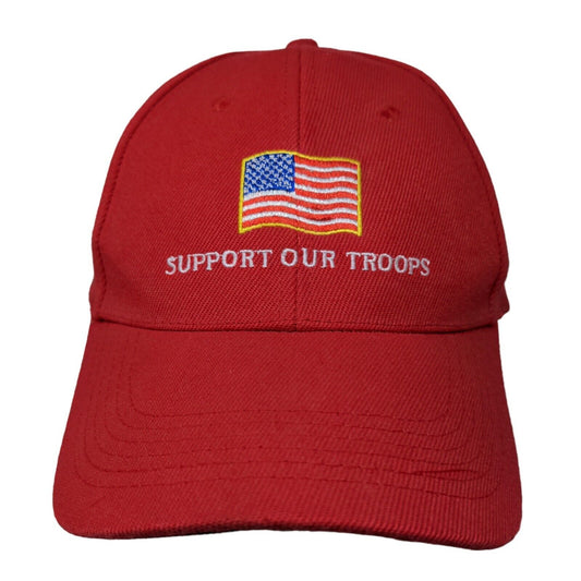 Unbranded Men's Slideback Hat Red Embroidered Support Troops Veterans Logo