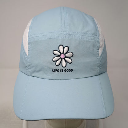 Life is Good 5 Panel Blue Hat One Size Mesh Back Reflective Strap Nylon Daisy