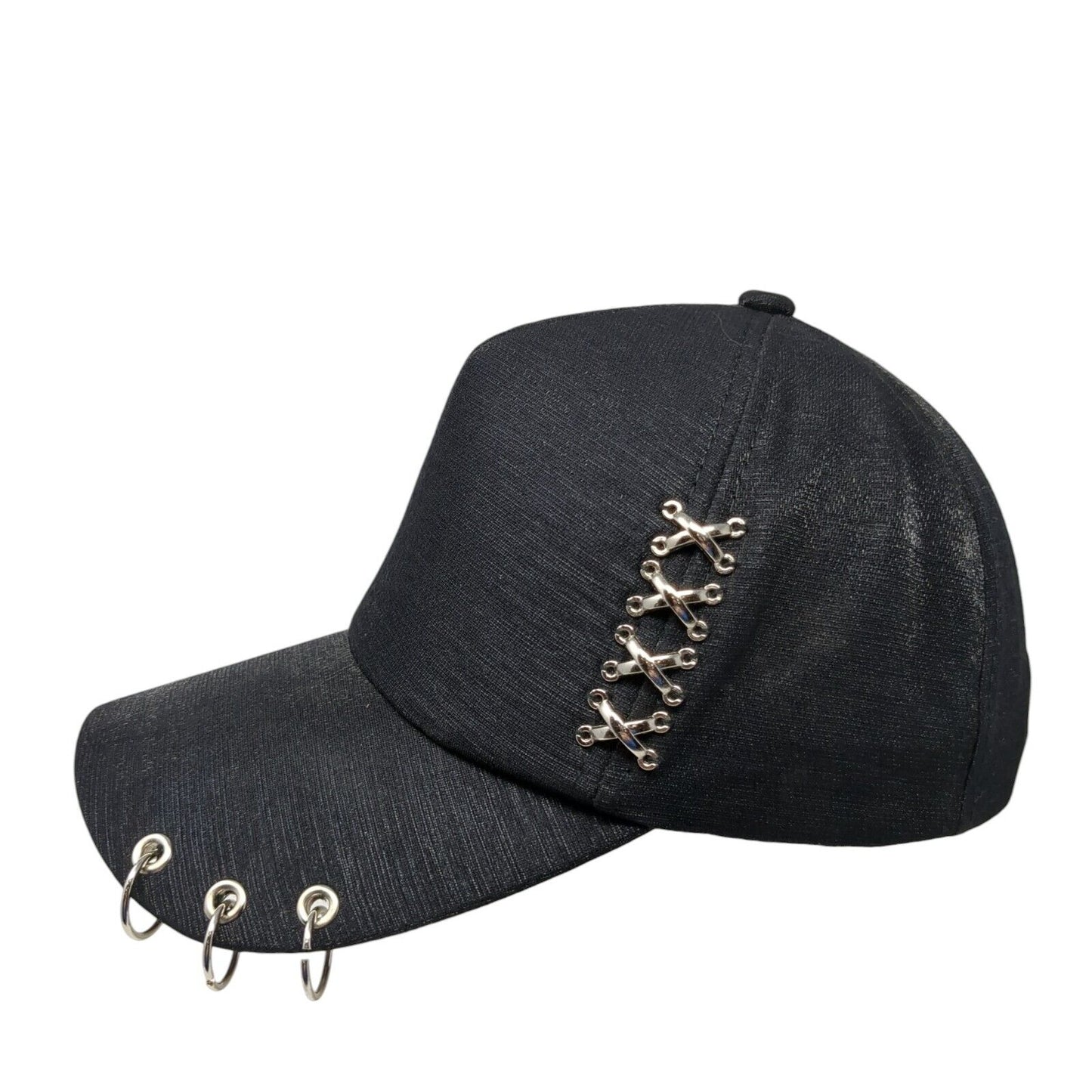 Unbranded Snapback Hat Black One Size Adjustable Metal Ring Embellished