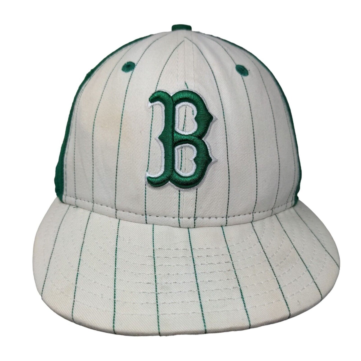 Boston Red Sox Fitted Hat Green White 7 3/8 Pinstripe New Era 59Fifty MLB