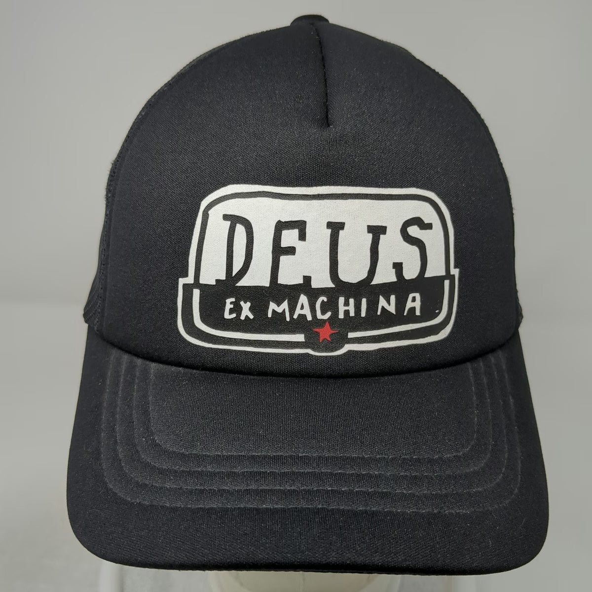 Deus Ex Machina Trucker Hat Black One Size Mesh Back Snapback Patch Script Logo