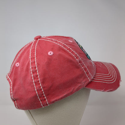 Happy Camper Slideback Hat Red OS Adjustable Embroidered Distressed KB ETHOS