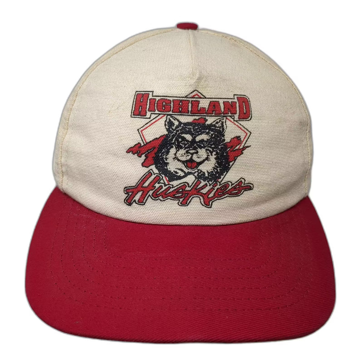 Highland Huskies SKM 5 Panel Snapback Hat Beige Red OS USA Adjustable Vintage