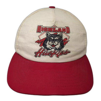 Highland Huskies SKM 5 Panel Snapback Hat Beige Red OS USA Adjustable Vintage