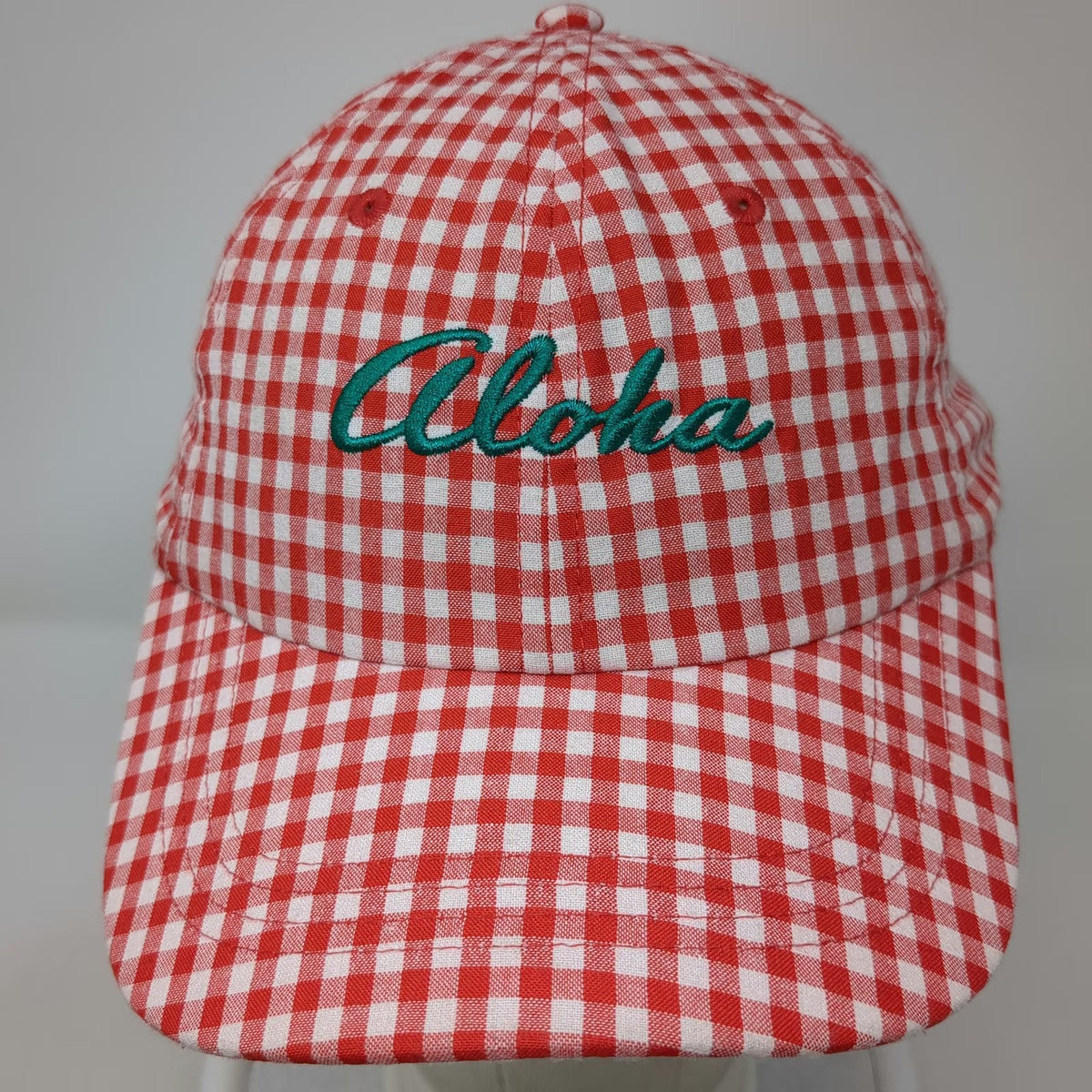 Old Navy Baseball Cap Red White Green One Size Gingham Aloha Embroidery Hat
