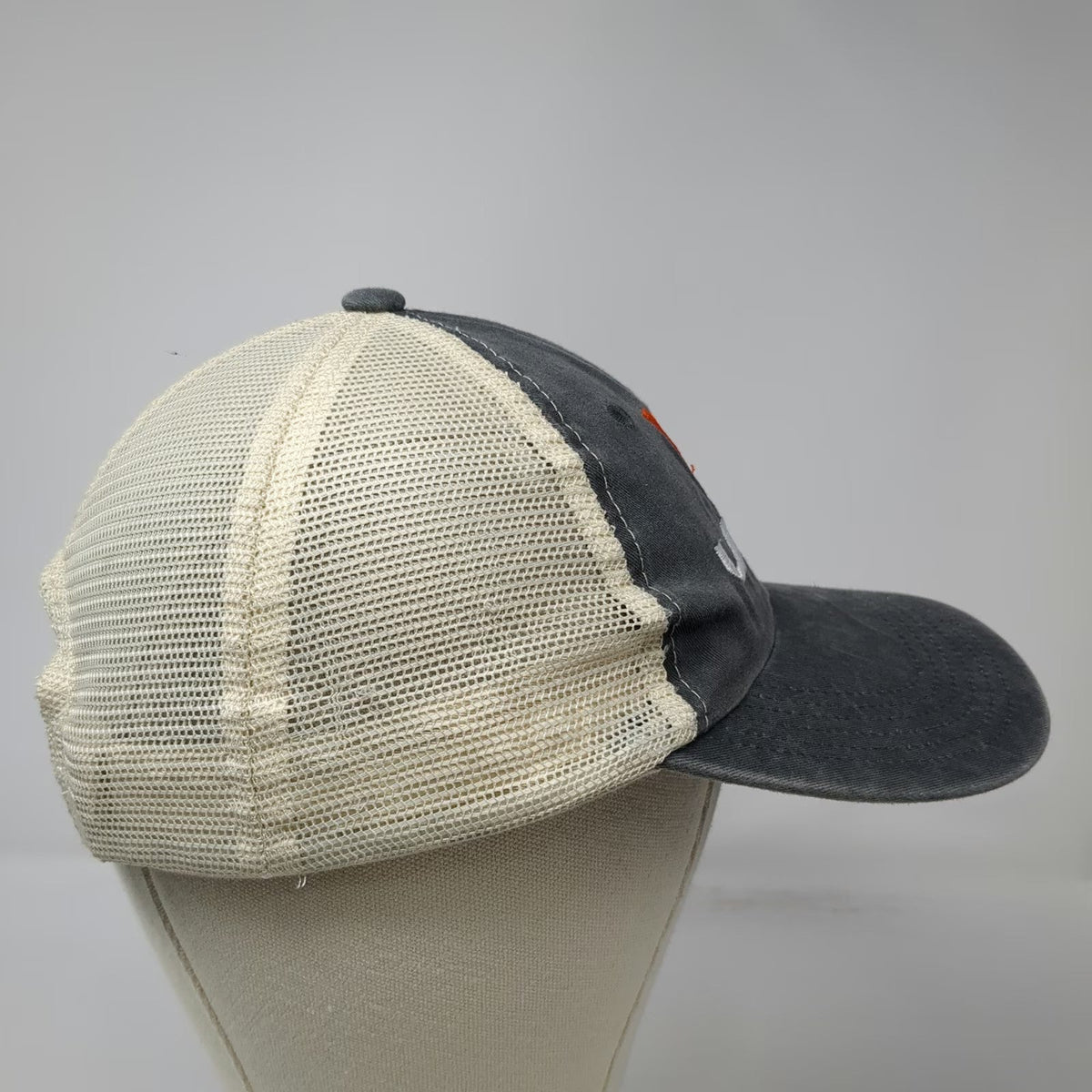 Port Authority Trucker Hat Gray OSFM Mesh Back LAZER Orange Logo Snapback Cap