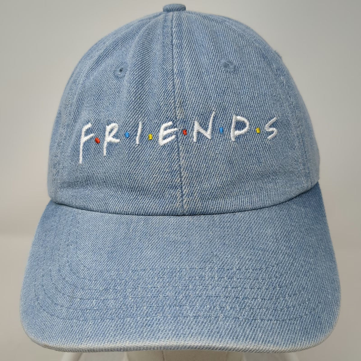The Friends Experience Baseball Cap Blue Denim One Size Slideback Hat Logo