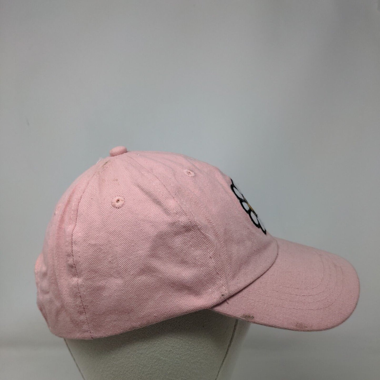 Happy Face Flower Strapback Hat Pink One Size Adjustable Embroidered 6 Panel