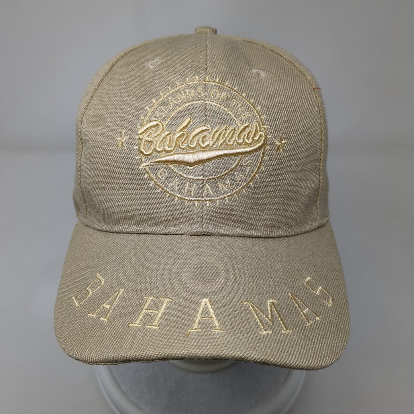 Island of The Bahamas Strapback Hat Tan One Size Adjustable Embroidered 6 Panel
