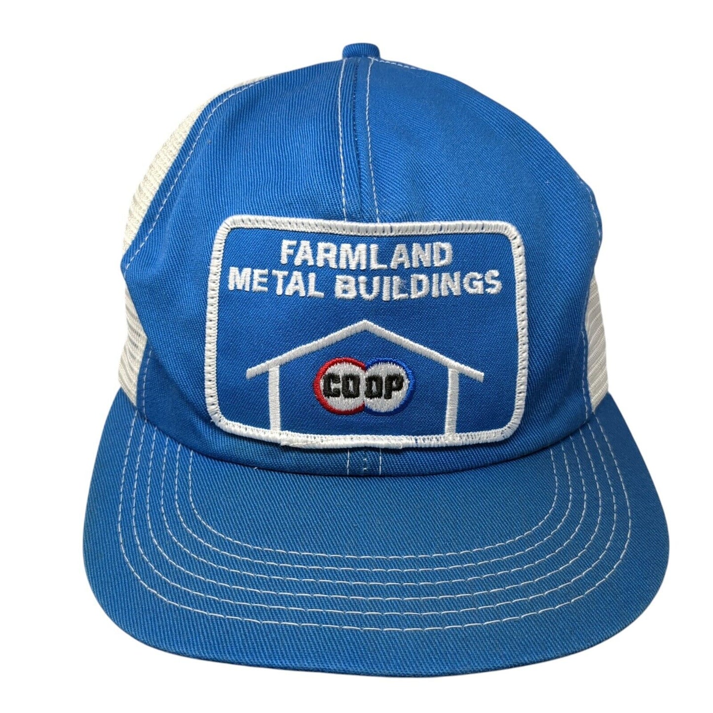 Farmland Metal Buildings Coop Snapback Trucker Hat Blue One Size 6 Panel