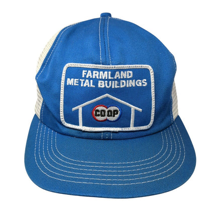 Farmland Metal Buildings Coop Snapback Trucker Hat Blue One Size 6 Panel