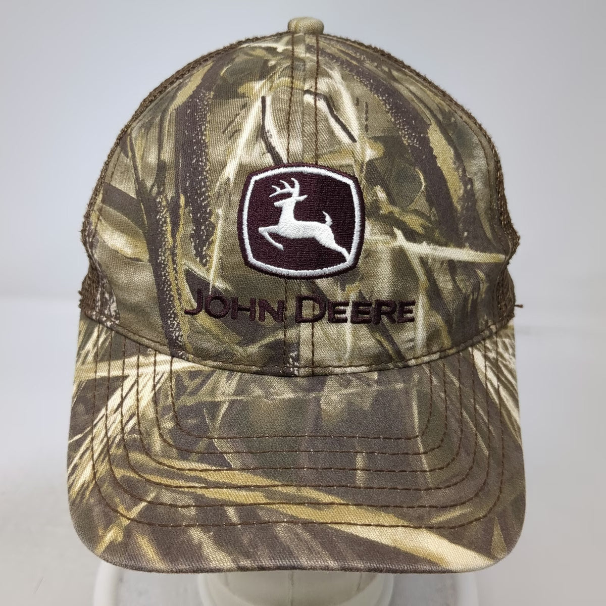 John Deere Trucker Hat Brown Green Beige One Size Mesh Snapback Camo Logo