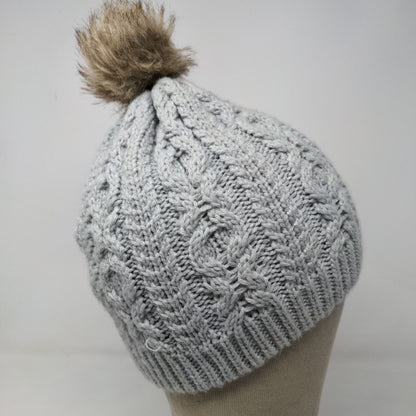 Tony & Me Girl's Knit Beanie Ski Cap Hat Gray Size 4-14 Pom Pom Cable Knit
