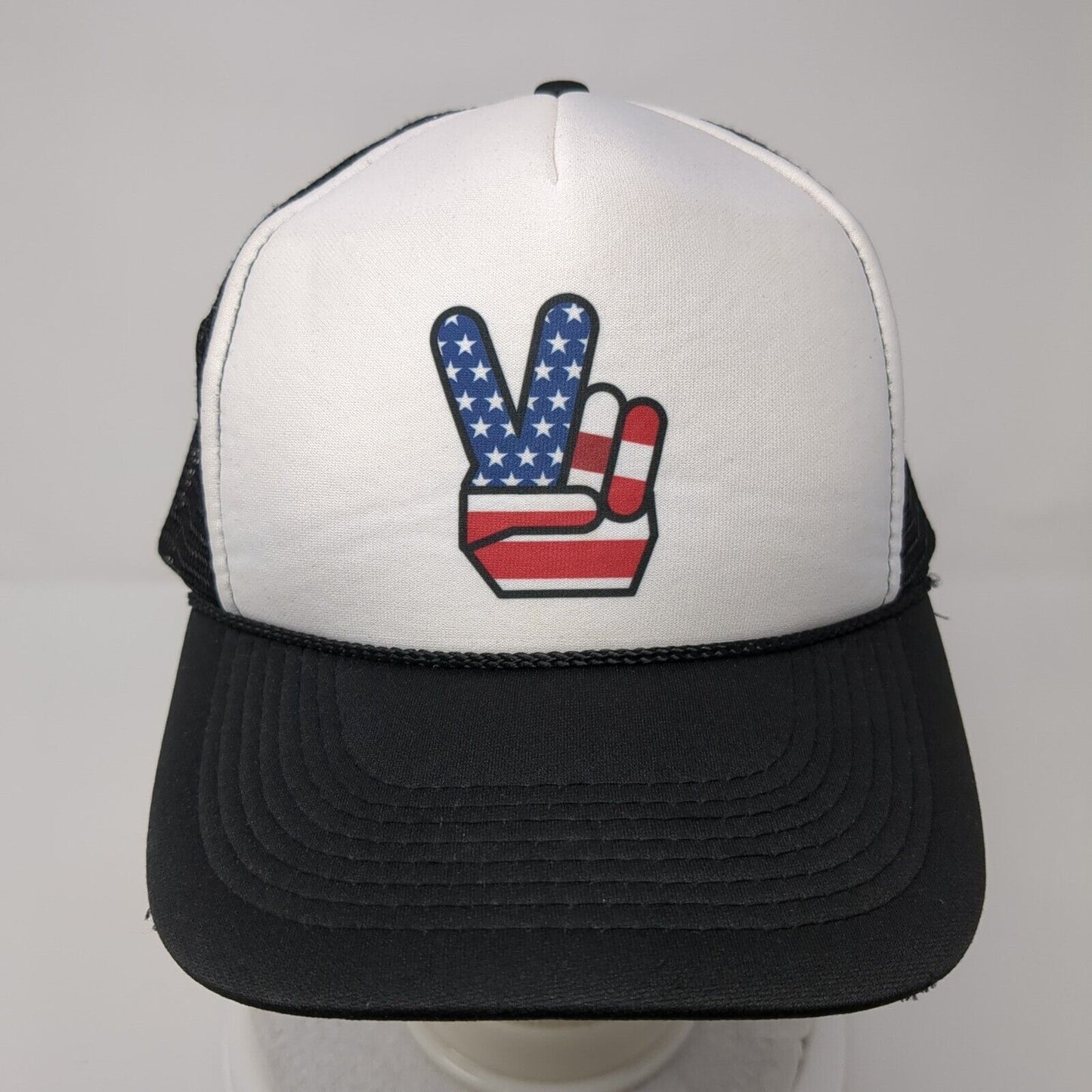 American Flag Peace Sign Rope Trucker Hat Black OSFM Mesh Back Otto