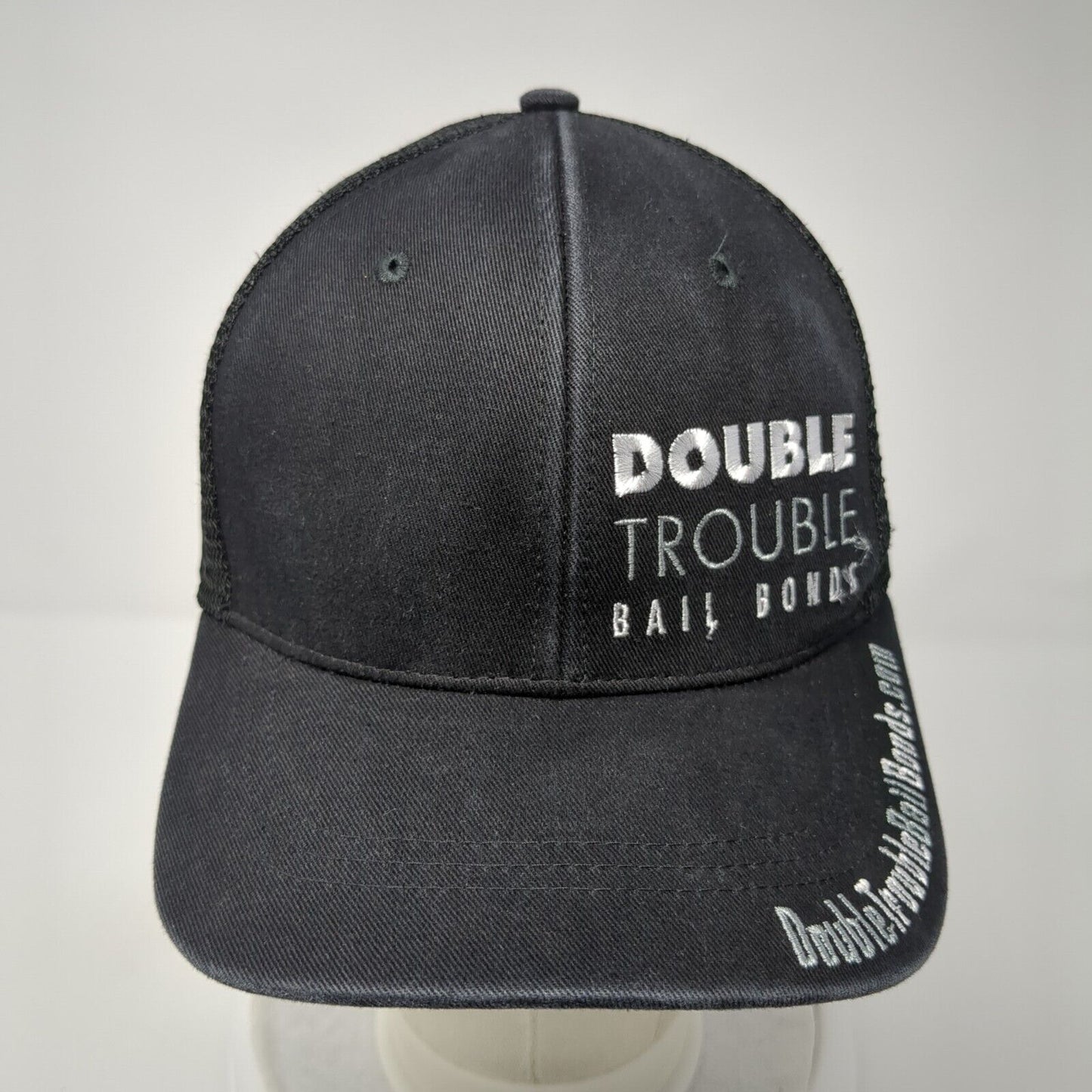 Double Trouble Bail Bonds Snapback Trucker Hat Black One Size Mesh Back