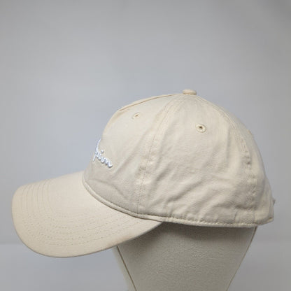 Champion Slideback Hat Tan OSFA Adjustable Embroidered Vented Holes 6 Panel