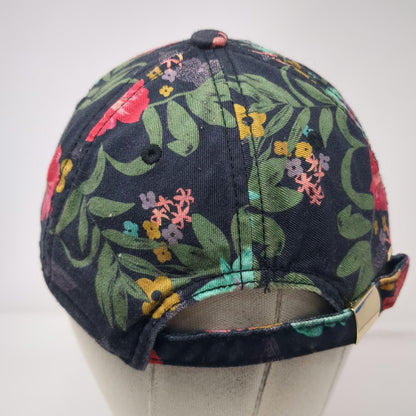 Floral Baseball Cap Black One Size Cotton Slideback Strap Hat Flower Pattern