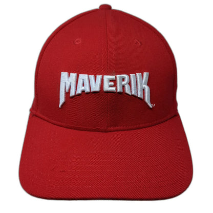 Maverik Baseball Cap Red M Adventure's First Stop Embroidered Fitted Promo Hat
