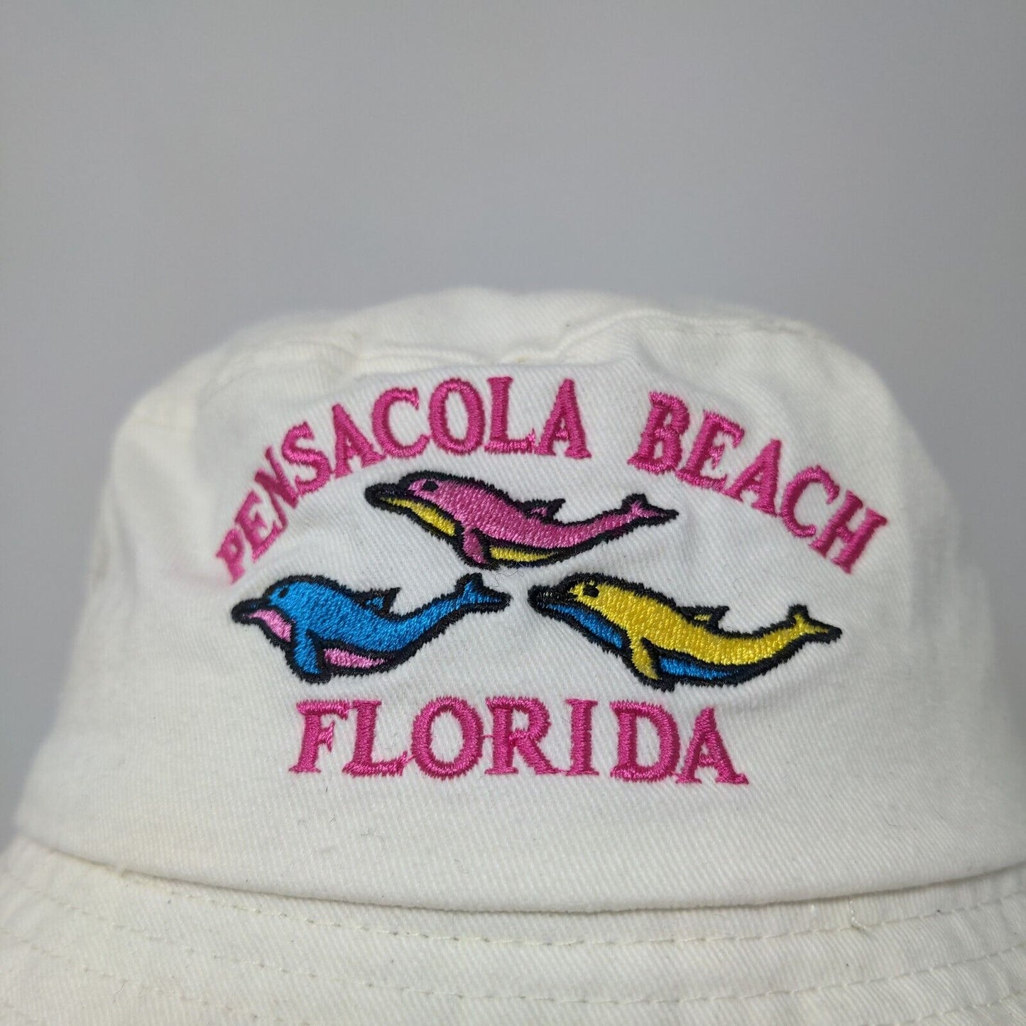 Alvin's Island Boys Bucket Hat Cream Embroidered Pensacola Beach FL Logo Dolphin