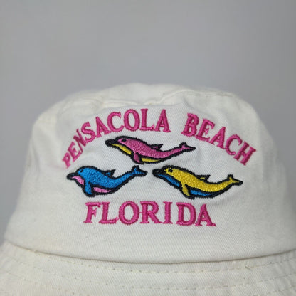 Alvin's Island Boys Bucket Hat Cream Embroidered Pensacola Beach FL Logo Dolphin