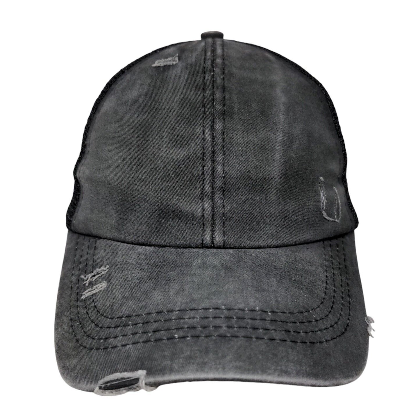 Unbranded Strapback Mesh Back Trucker Hat Gray One Size Ponytail Criss Cross