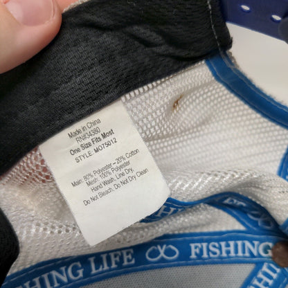 Fishing Life Snapback Mesh Back Trucker Hat Blue OSFM Colorblock