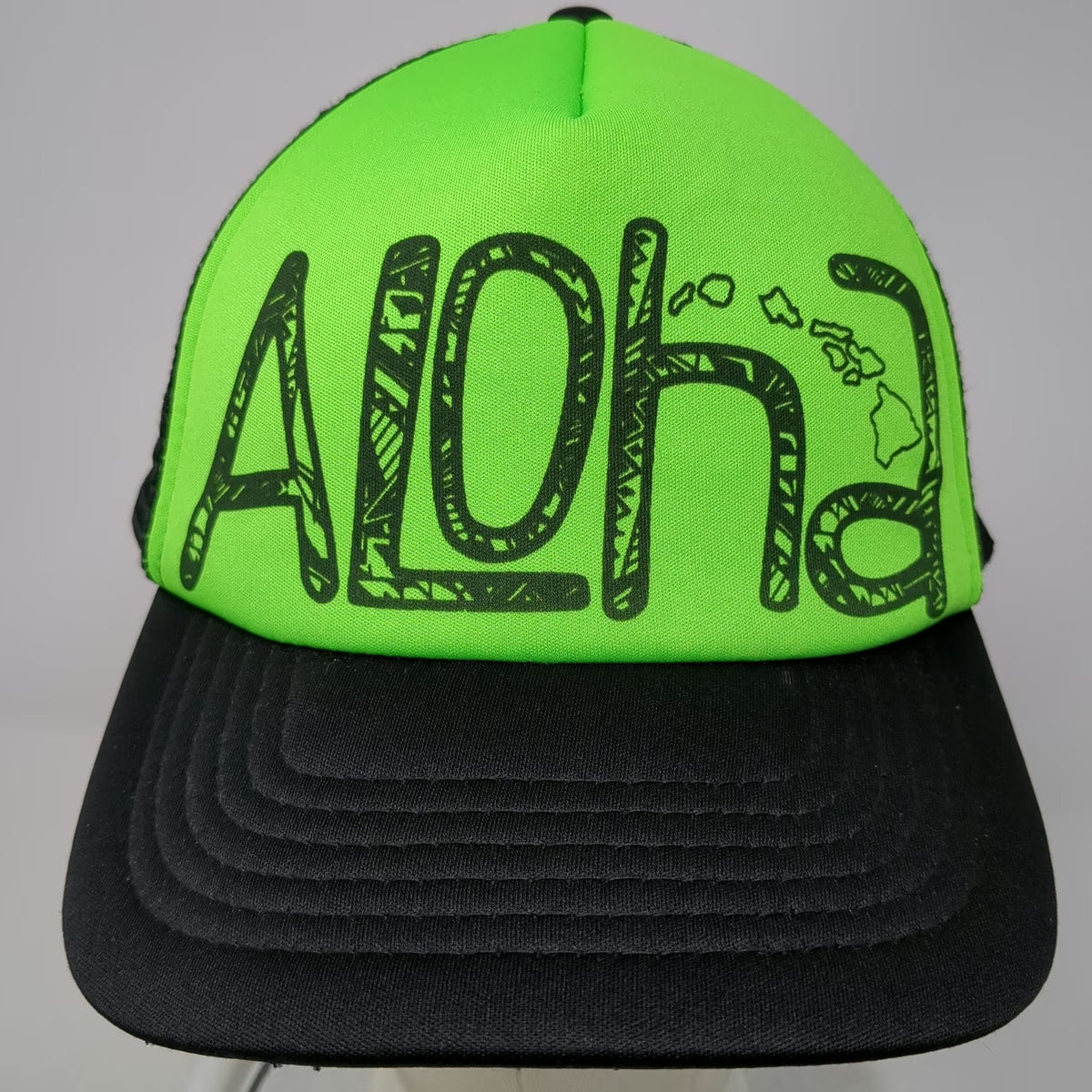 Hawaiian Headwear Trucker Hat Green Black OSFM Aloha Hawaii Mesh Back Snapback