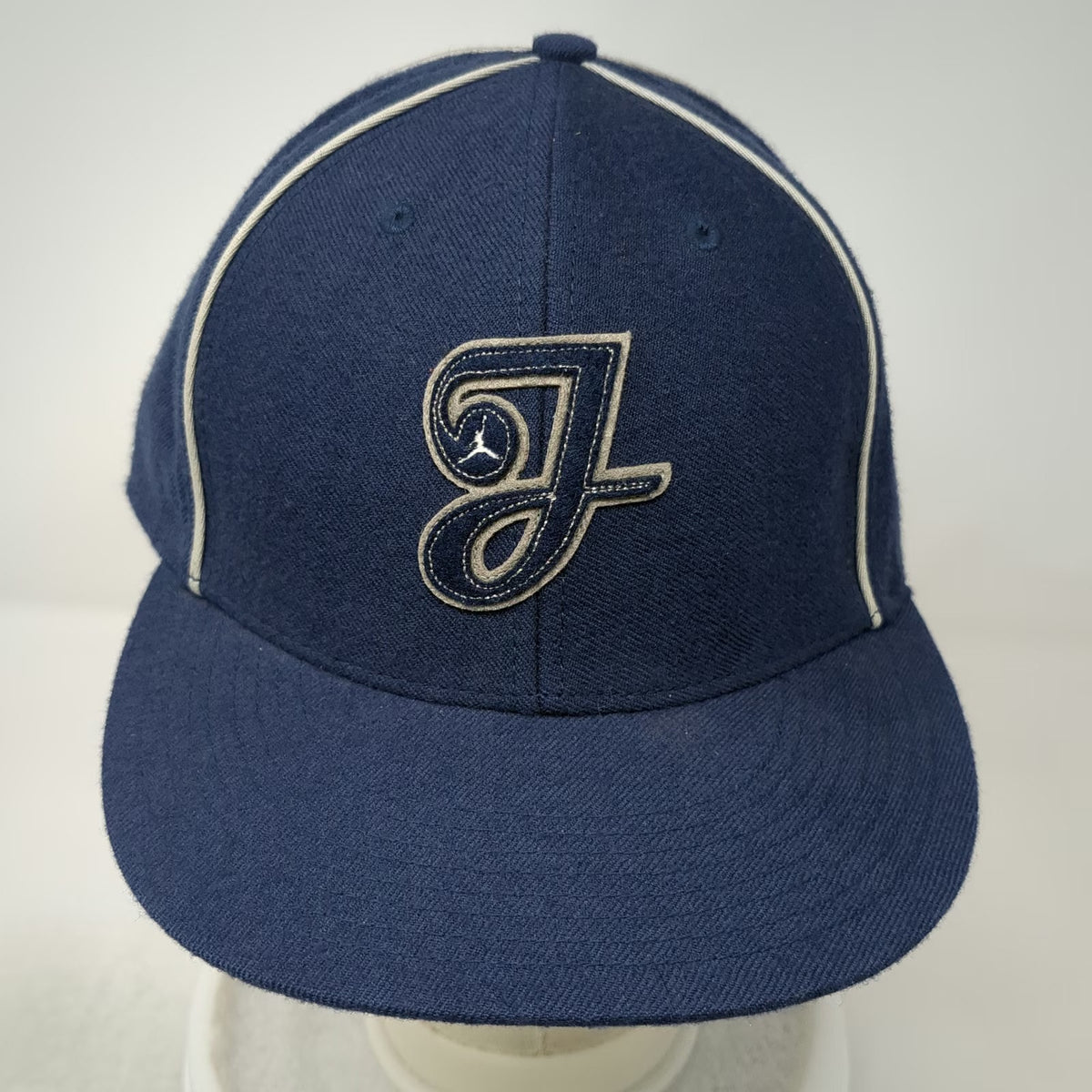 Jordan Baseball Cap Blue 7 1/2 Fitted Wool Piping Script J Logo Jumpman Hat
