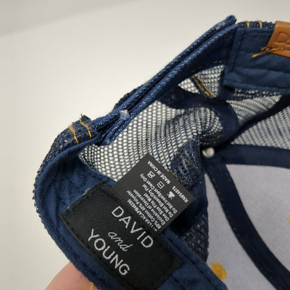 David and Young Strapback Trucker Hat Blue One Size Adjustable Mesh Back Denim