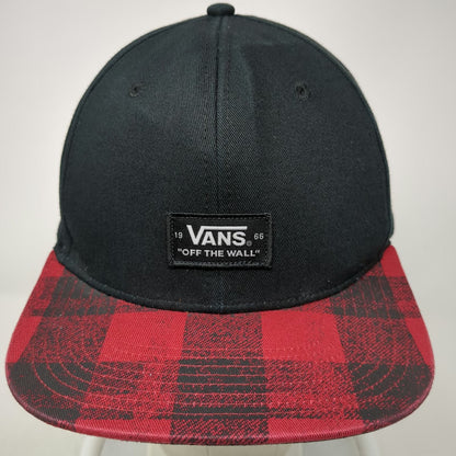 Vans Snapback Hat Black Red Buffalo Plaid One Size Off The Wall Patch Logo Brim