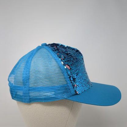 Sequin Sparkly Snapback Trucker Hat Blue One Size Adjustable Mesh Back