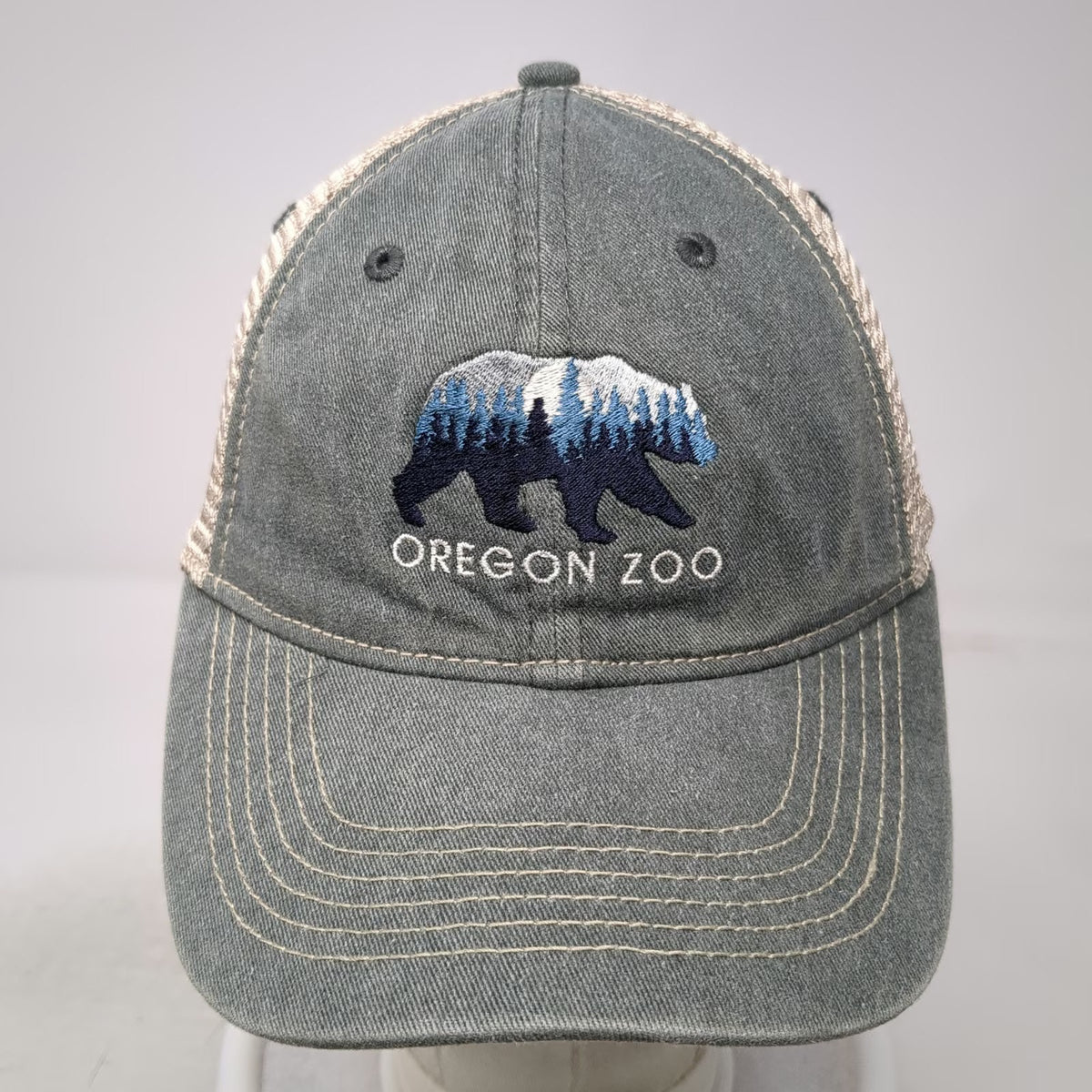 Blue 84 Trucker Hat Gray One Size Oregon Zoo Bear Forest Mesh Snapback Hat