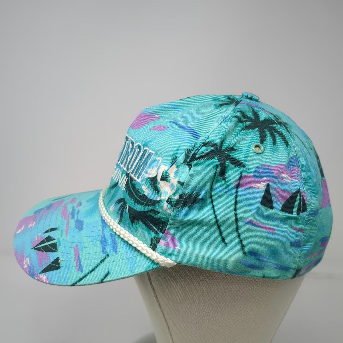 Mohr's 5 Panel Green One Size Rope Snapback Palm Tree Sailboat Purple Pink Hat