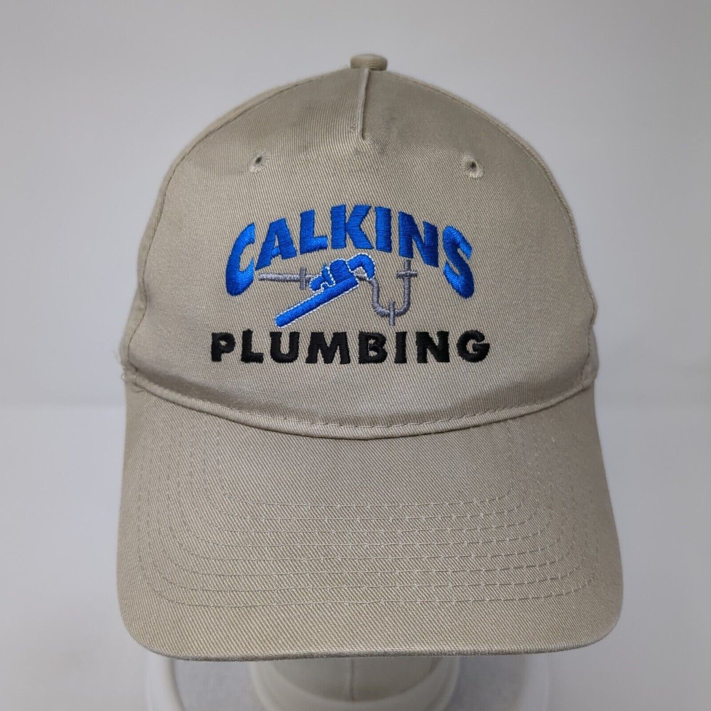 Calkins Plumbing Strapback Hat Tan One Size Adjustable Port & Company