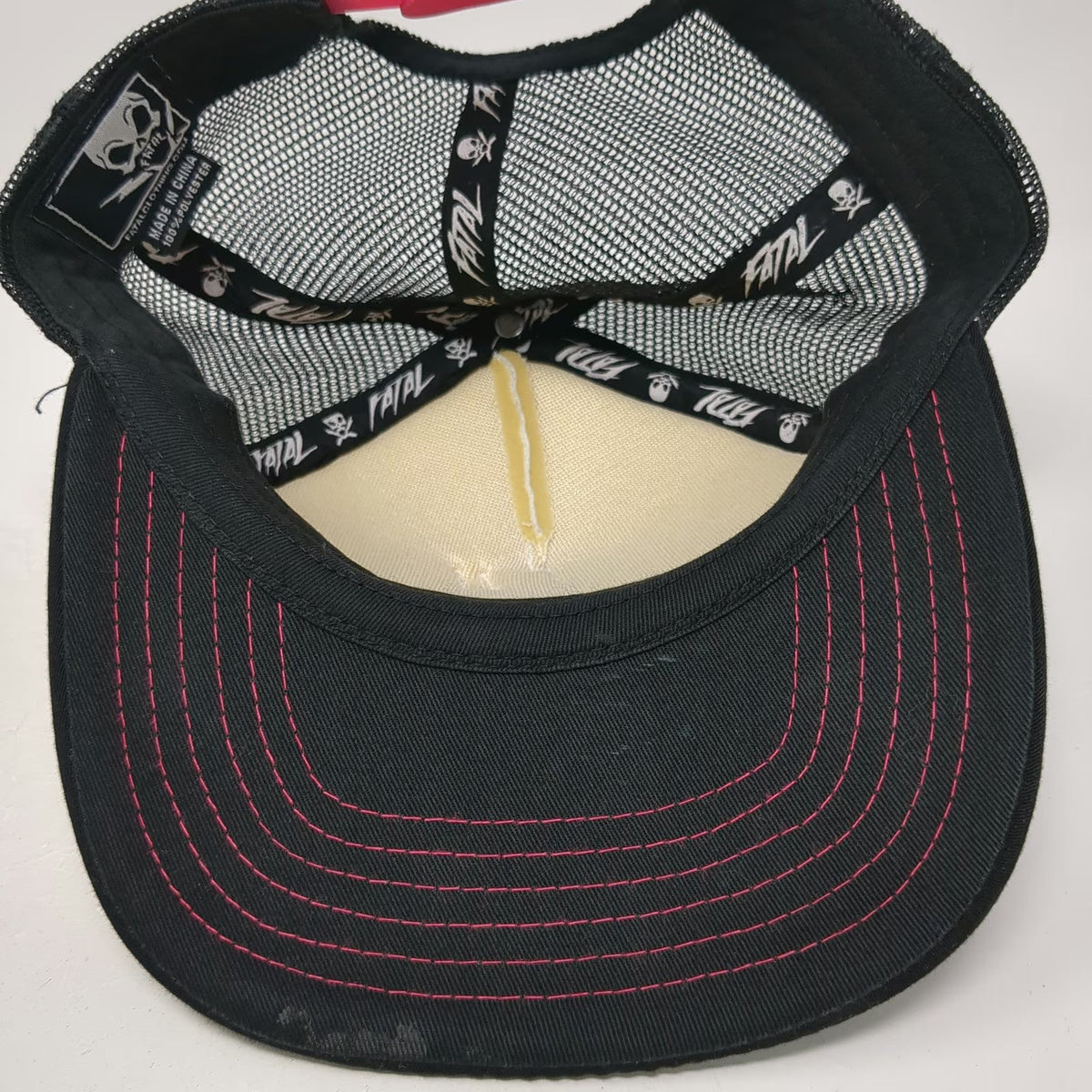 Fatal Trucker Hat Black One Size Skull Pink Bow Lightning Bolts Snapback