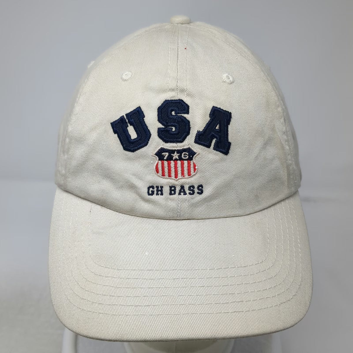 G.H. Bass Baseball Cap Beige One Size USA Shield Slideback Cotton Pattern Hat