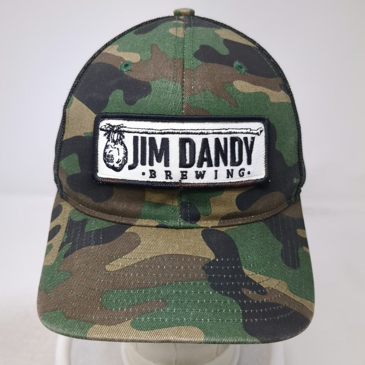 Richardson Trucker Hat Green Camo One Size Jim Dandy Brewing Snapback Mesh