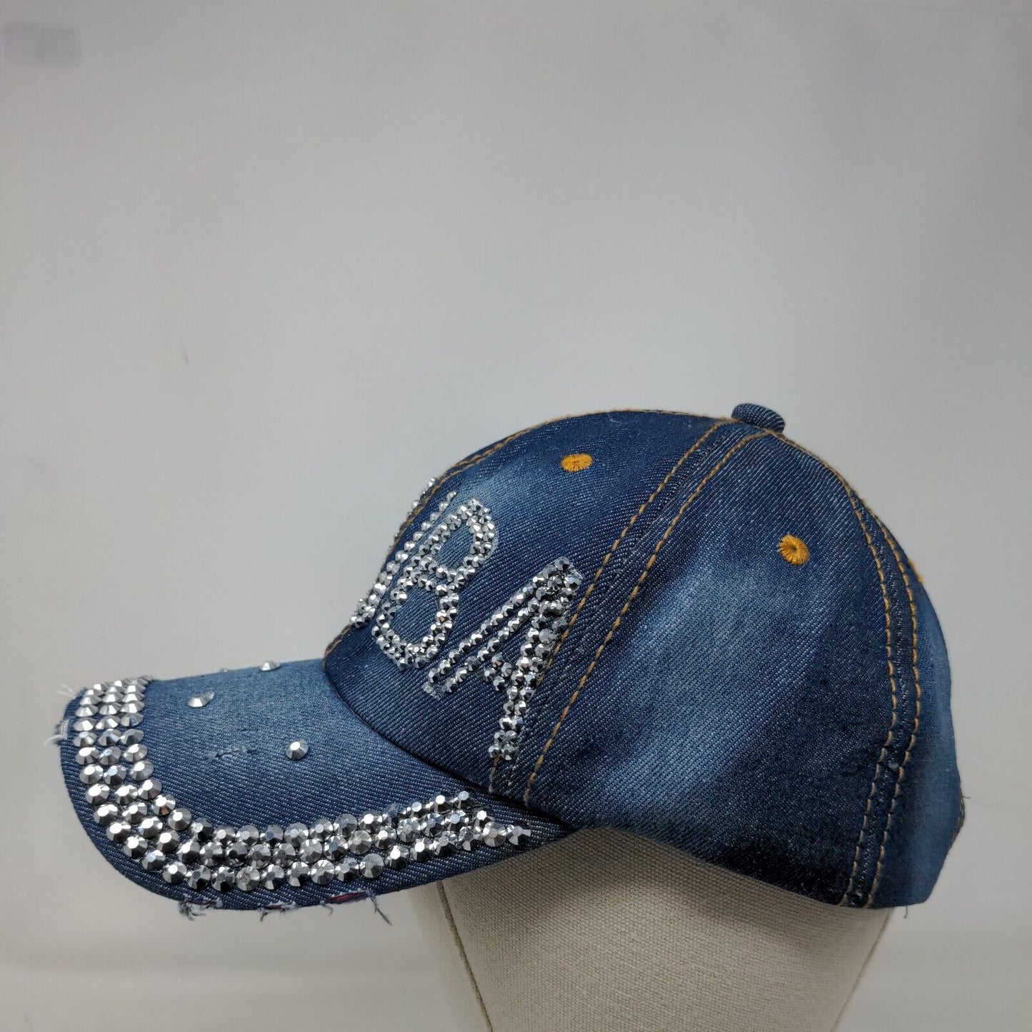 Aruba Bling Slideback Hat Blue One Size Denim Leather Strap Embellished