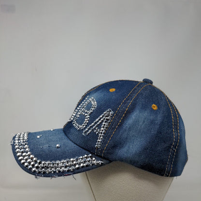 Aruba Bling Slideback Hat Blue One Size Denim Leather Strap Embellished