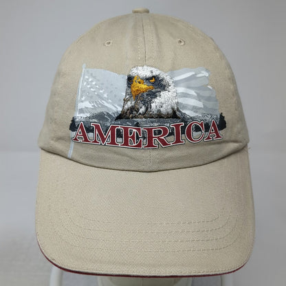 Baseball Cap Beige One Size Eagle American Flag Sandwich Brim Slideback USA Hat