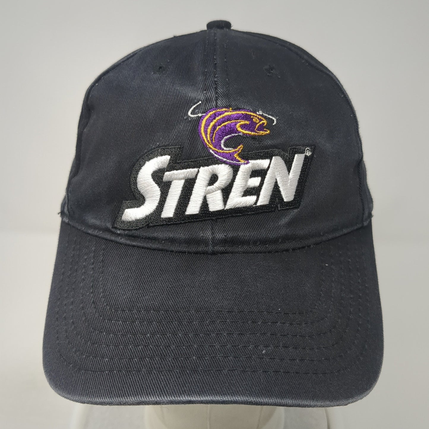 Stren Strapback Baseball Cap Black One Size Adjustable Embroidered 6 Panel