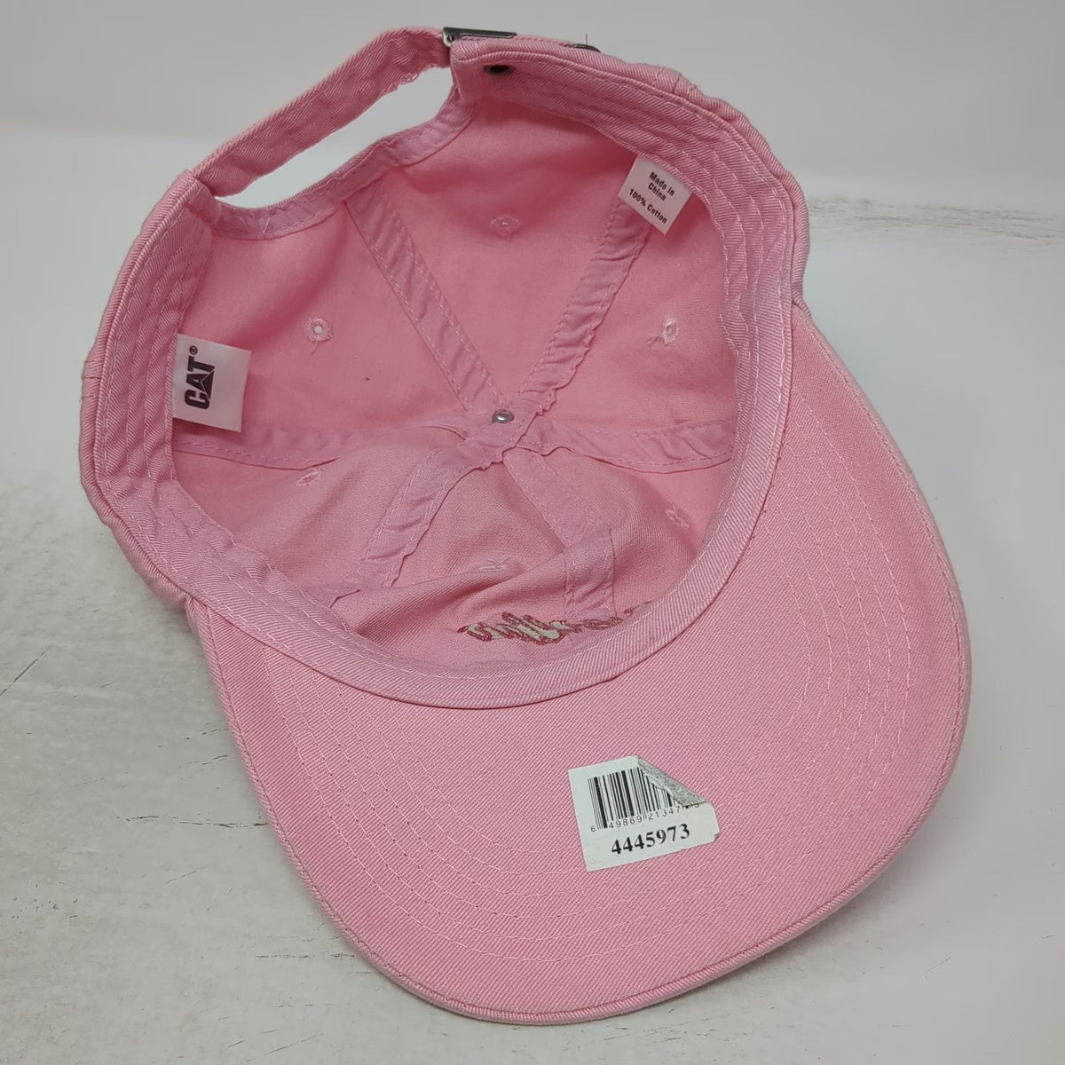 Caterpillar Baseball Cap Pink One Size Cursive Logo Adjustable Slideback Hat
