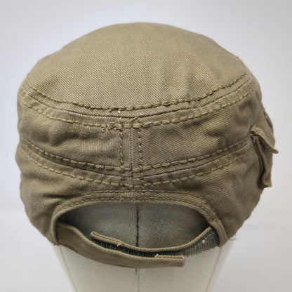 Brown Army Cap Hat One Size Side Pocket Strapback Cotton Solid Plain Utility