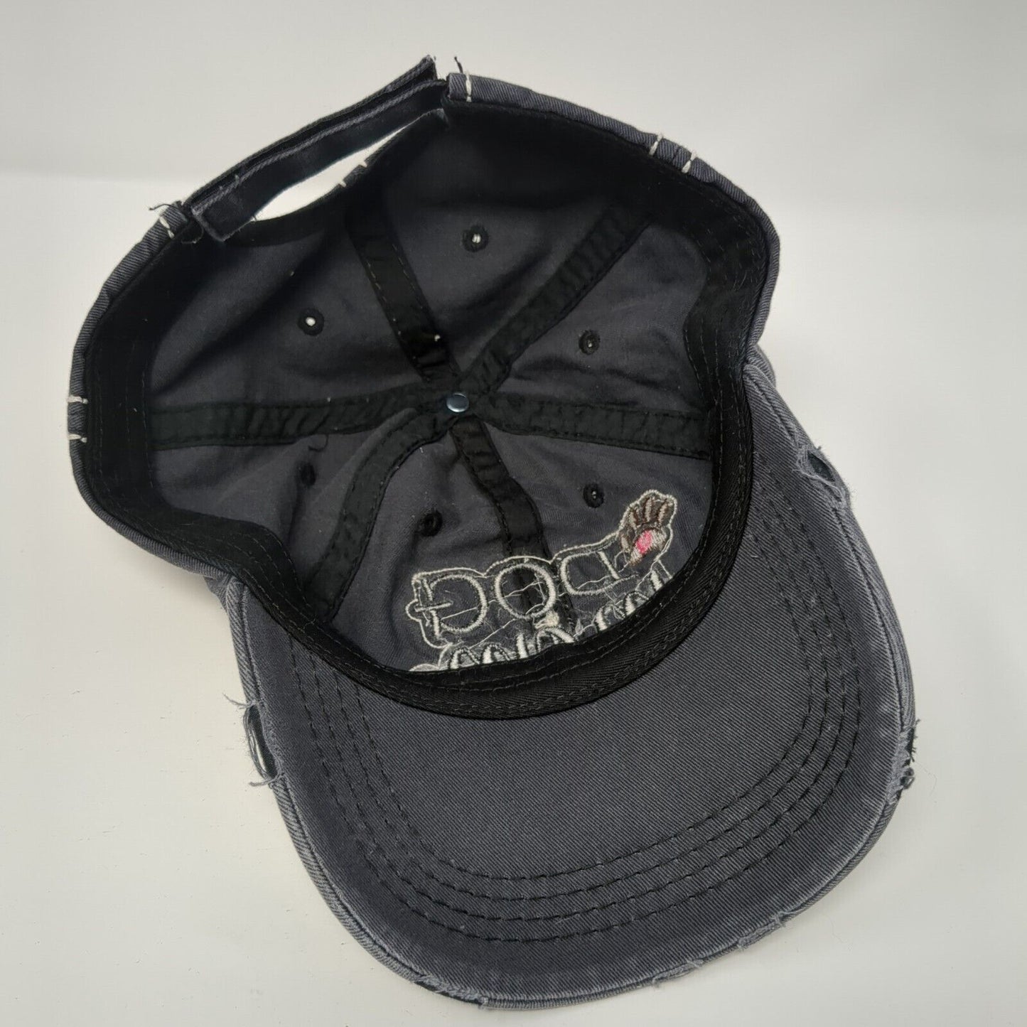 Dog Mom Strapback Hat Gray One Size Adjustable Embroidered Distressed Cotton