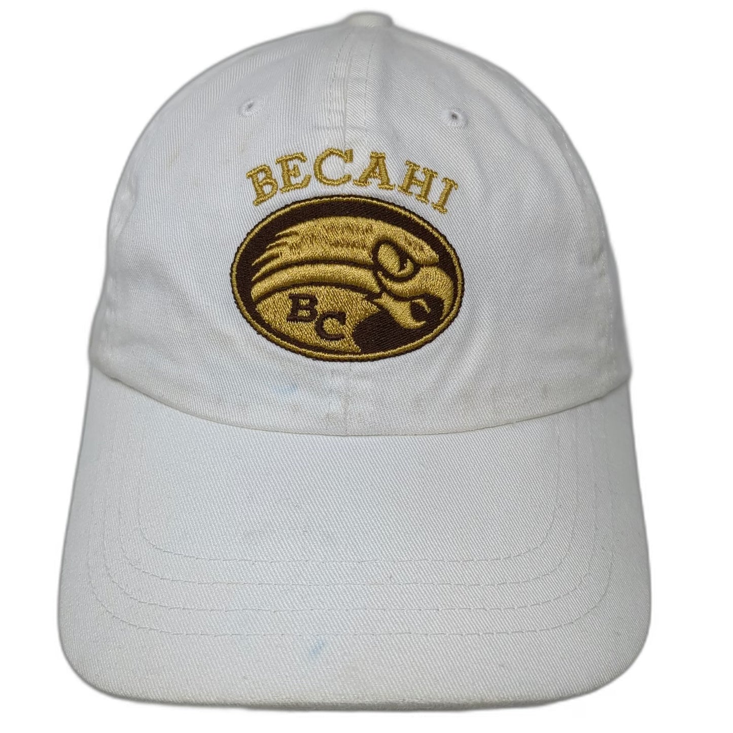 Headwear USA Baseball Cap White One Size BC Becahi Hawk Logo Slideback Strap Hat
