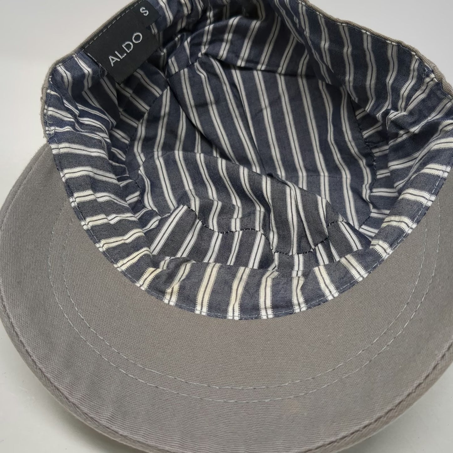 ALDO Army Cap Beige S 100% Cotton Striped Lining Elastic Back Lightweight Hat