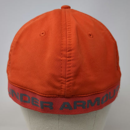Under Armour Baseball Cap Orange Gray L Stretch Fit Curve Brim Graphic Logo Hat